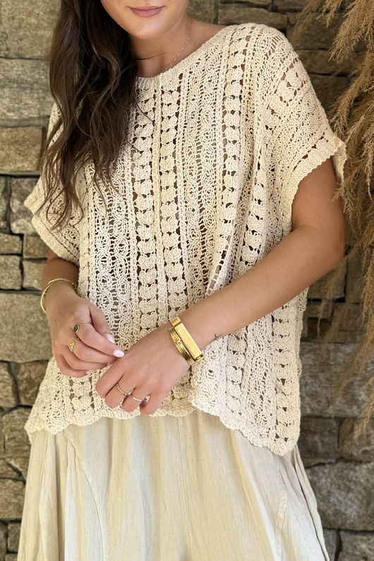 Destino Crochet Tank Top Stone